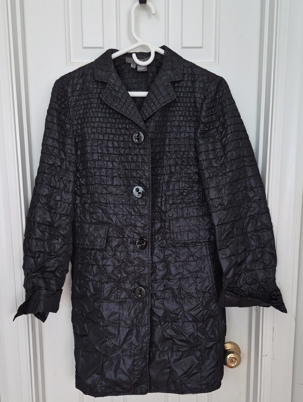Per Se Blue-Black Button-Front Jacket - Crinkled Fabric In Grid Pattern - 6